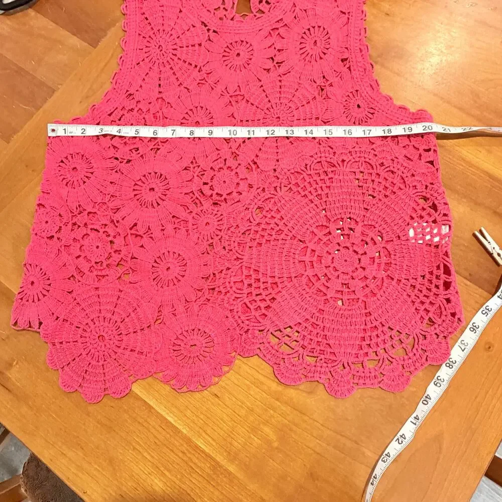 Lumiere Pink Crochet Tank Top Scalloped Open Knit Boho Large NWT - Picture 12 of 12